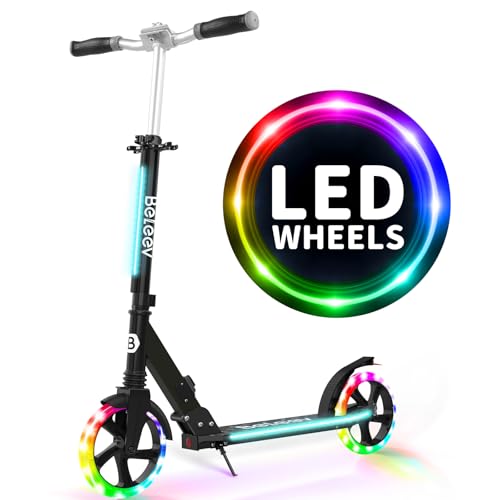 V8 Folding Kick Scooter Light-Up Deck 200mm Wheels Black