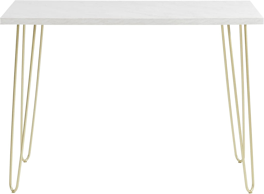White Faux Marble Top Computer Desk 42in Gold Hairpin Legs