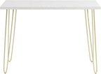 White Faux Marble Top Computer Desk 42in Gold Hairpin Legs