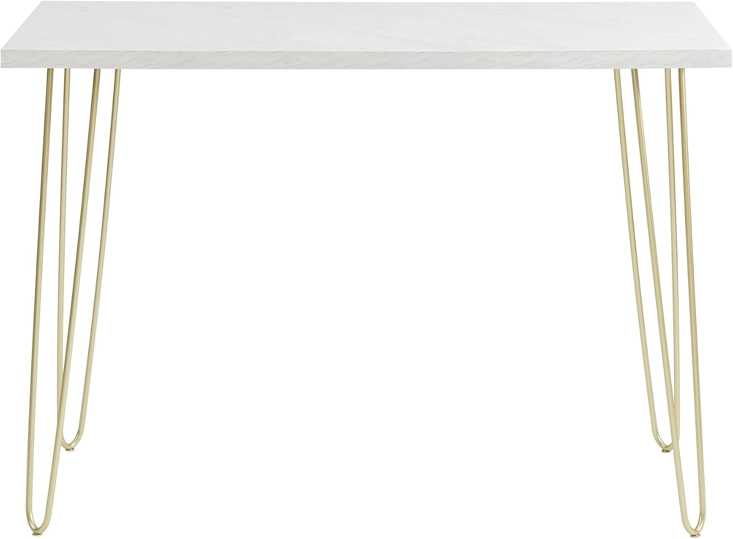 White Faux Marble Top Computer Desk 42in Gold Hairpin Legs