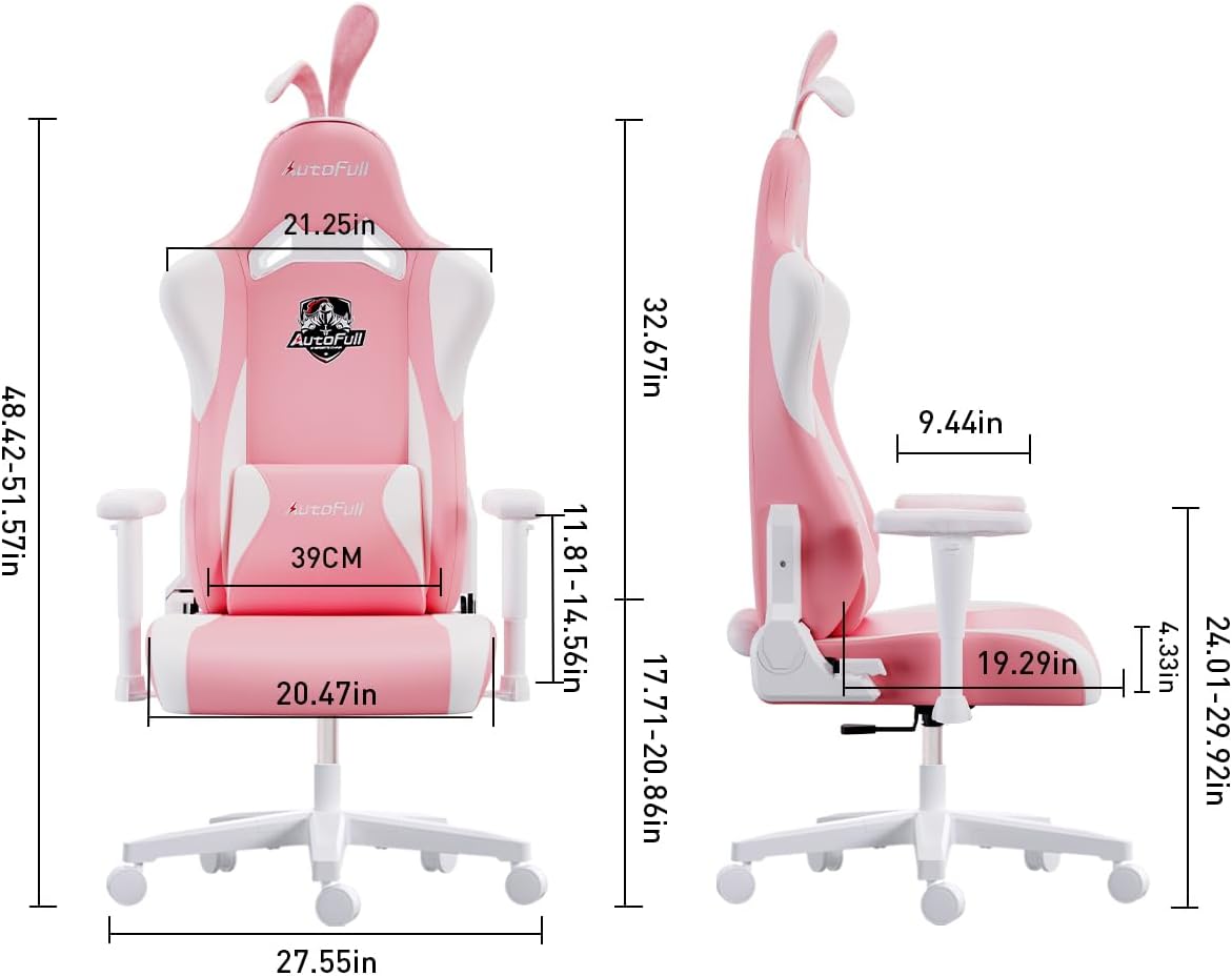 C2 Ergonomic Gaming Chair With Wingless Cushion PU Leather Pink