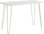 White Faux Marble Top Computer Desk 42in Gold Hairpin Legs