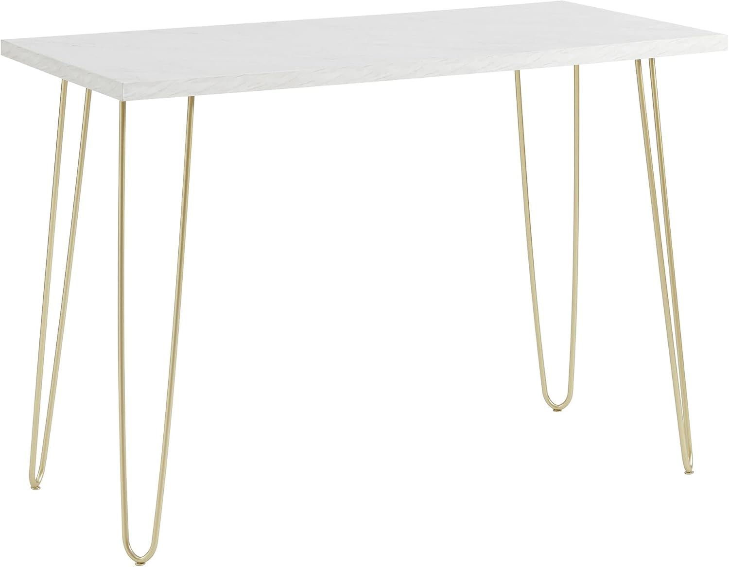 White Faux Marble Top Computer Desk 42in Gold Hairpin Legs