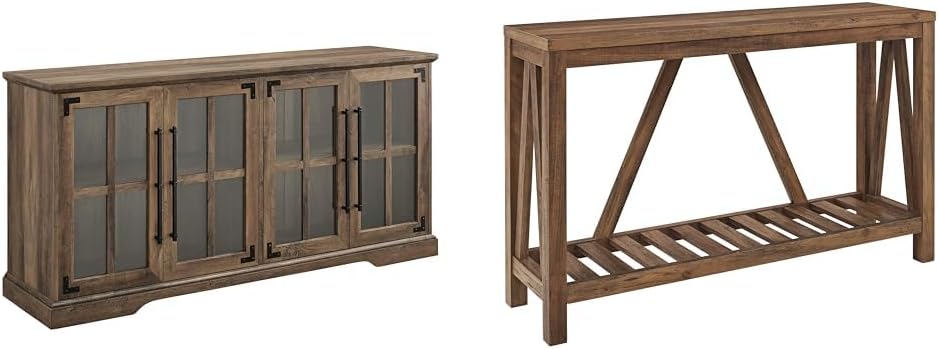 Farmhouse Barn Door TV Stand and Entryway Table Set 58in Rustic Oak