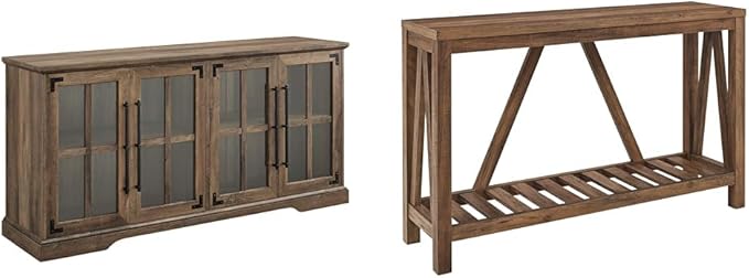 Farmhouse Barn Door TV Stand and Entryway Table Set 58in Rustic Oak