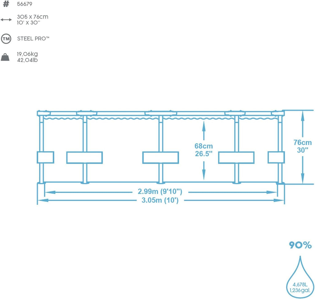 Steel Pro Frame Pool 10ft 4678L with Filter Pump