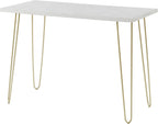 White Faux Marble Top Computer Desk 42in Gold Hairpin Legs