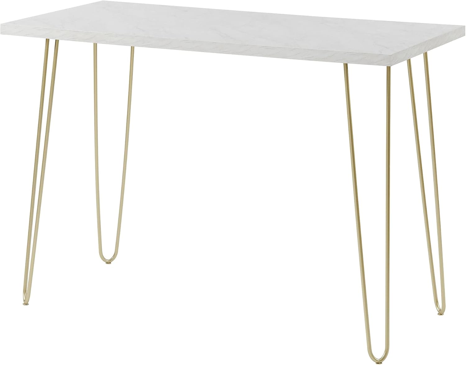 White Faux Marble Top Computer Desk 42in Gold Hairpin Legs