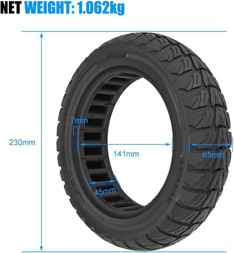 Off-Road Solid Scooter Tire, Puncture-Free Tubeless 9.5x2.5-6.1in Black