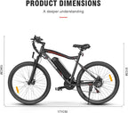 Electric Mountain Bike 26in 36V 13Ah Dual Suspension Disc Brake Black