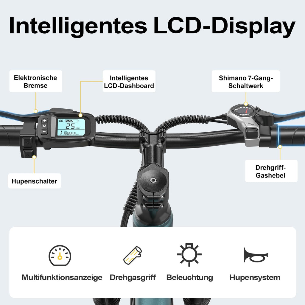 26-Inch Electric Bike 36V 250W Motor 55 Mile Range 7-Speed Pedelec