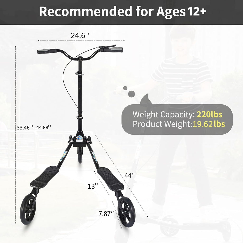W-SP03 3 Wheel Foldable Swing Scooter Adjustable Handle 220 Lbs