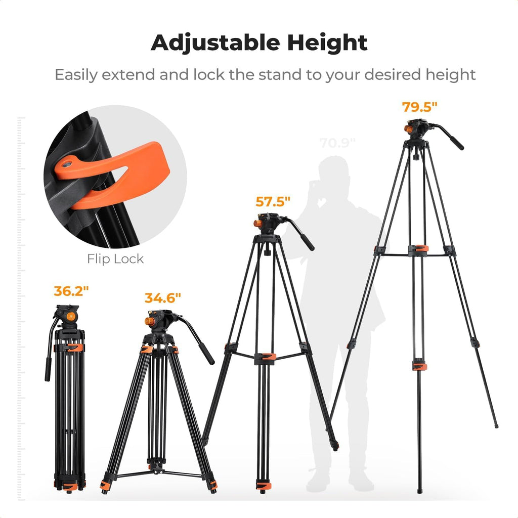 Heavy Duty Video Tripod with Fluid Head 202cm 8kg Load