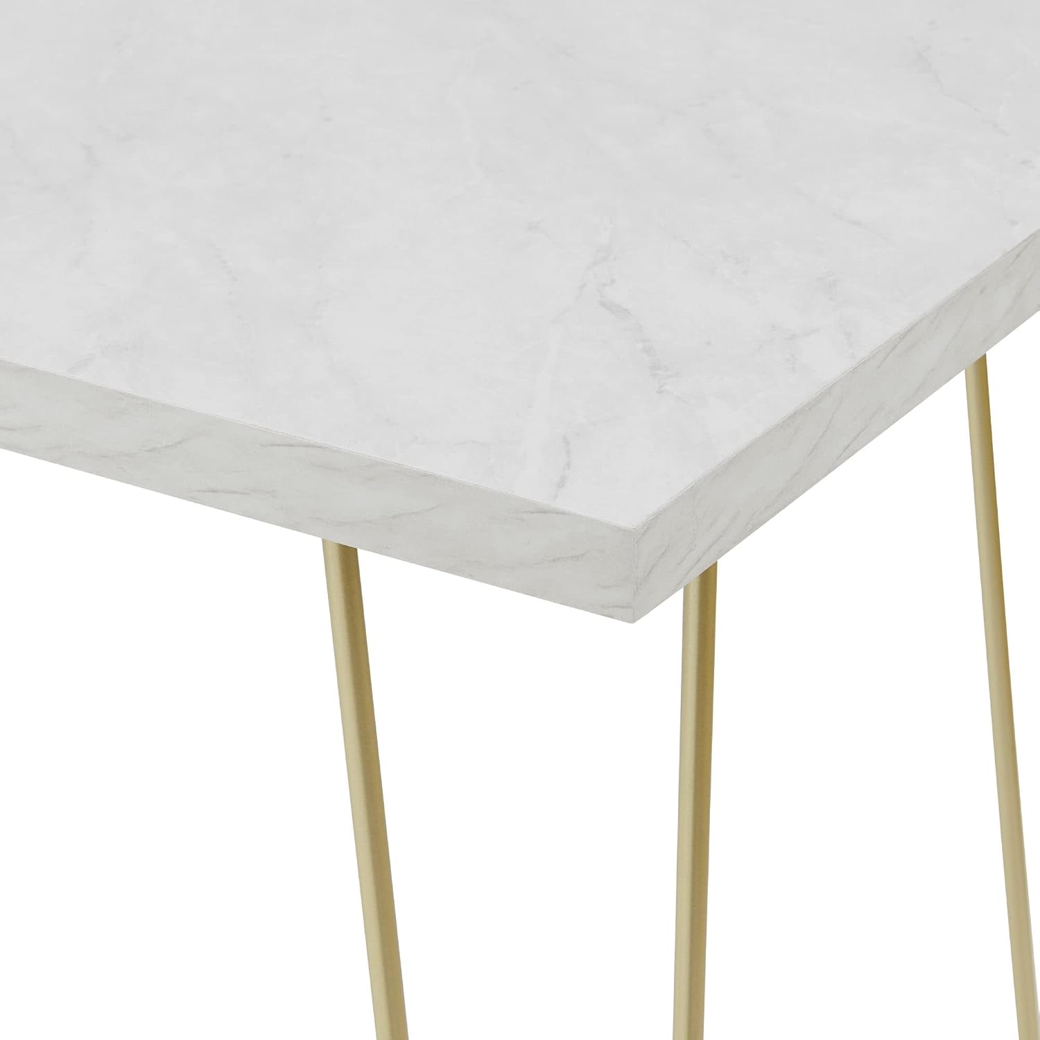 White Faux Marble Top Computer Desk 42in Gold Hairpin Legs