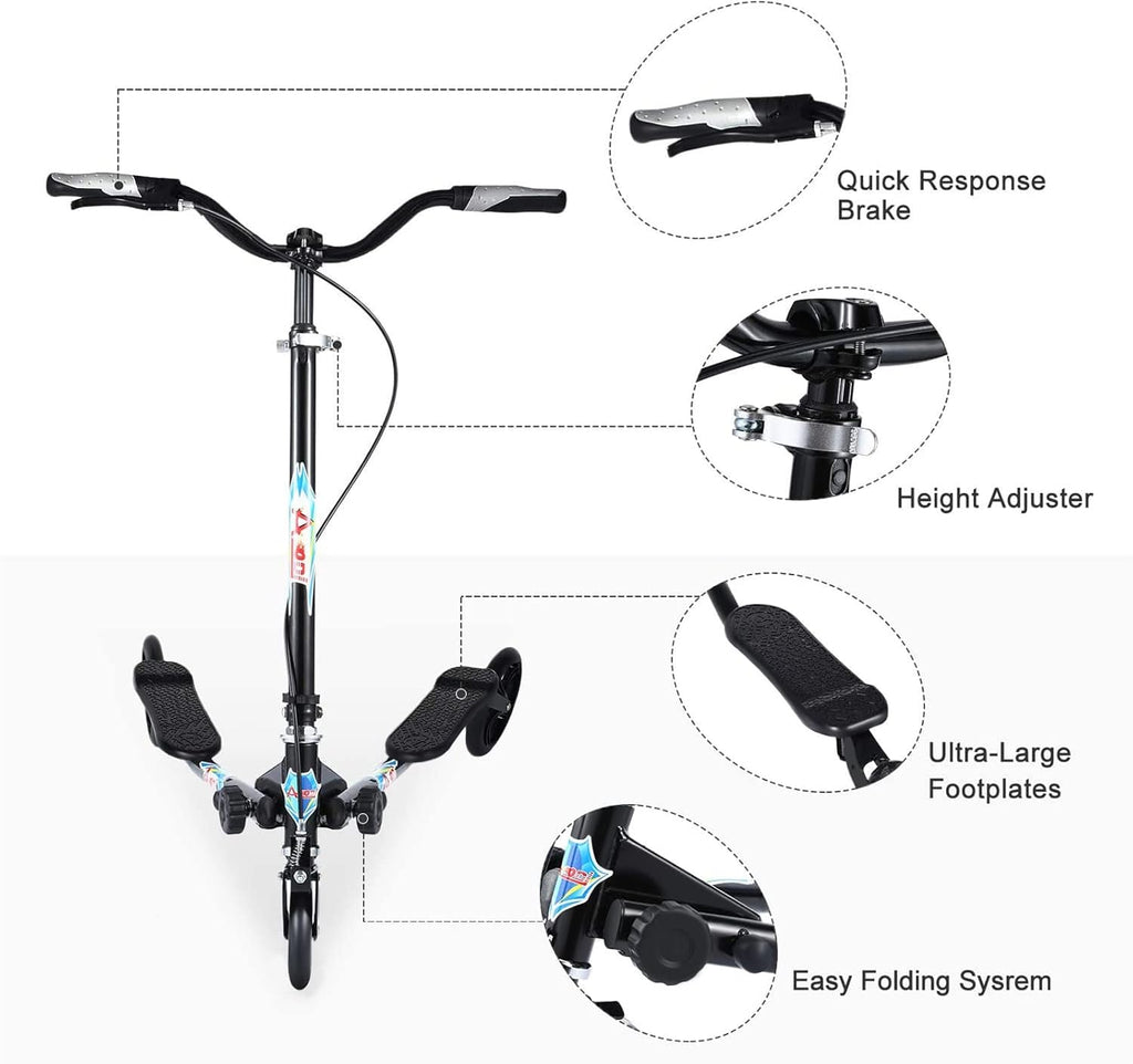 W-SP03 3 Wheel Foldable Swing Scooter Adjustable Handle 220 Lbs