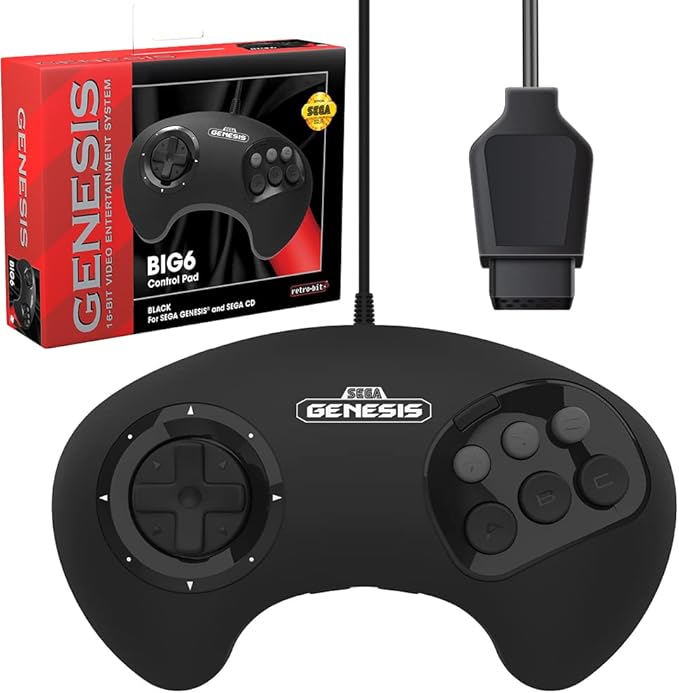BIG6 Controller Pad for SEGA Genesis 6-Button Layout Original Port Black