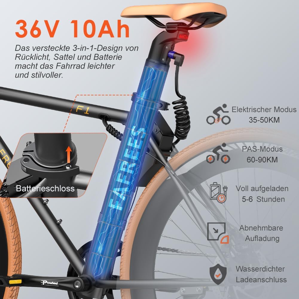 F1 Electric Bike 250W 36V 10Ah Pedelec Black 700C