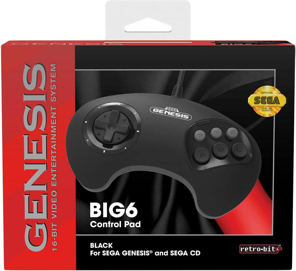 BIG6 Controller Pad for SEGA Genesis 6-Button Layout Original Port Black