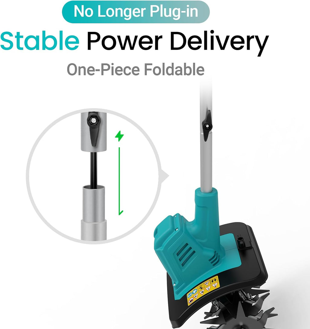 Brushless Cordless Tiller Cultivator 280RPM 10in Tilling Width 7in Depth