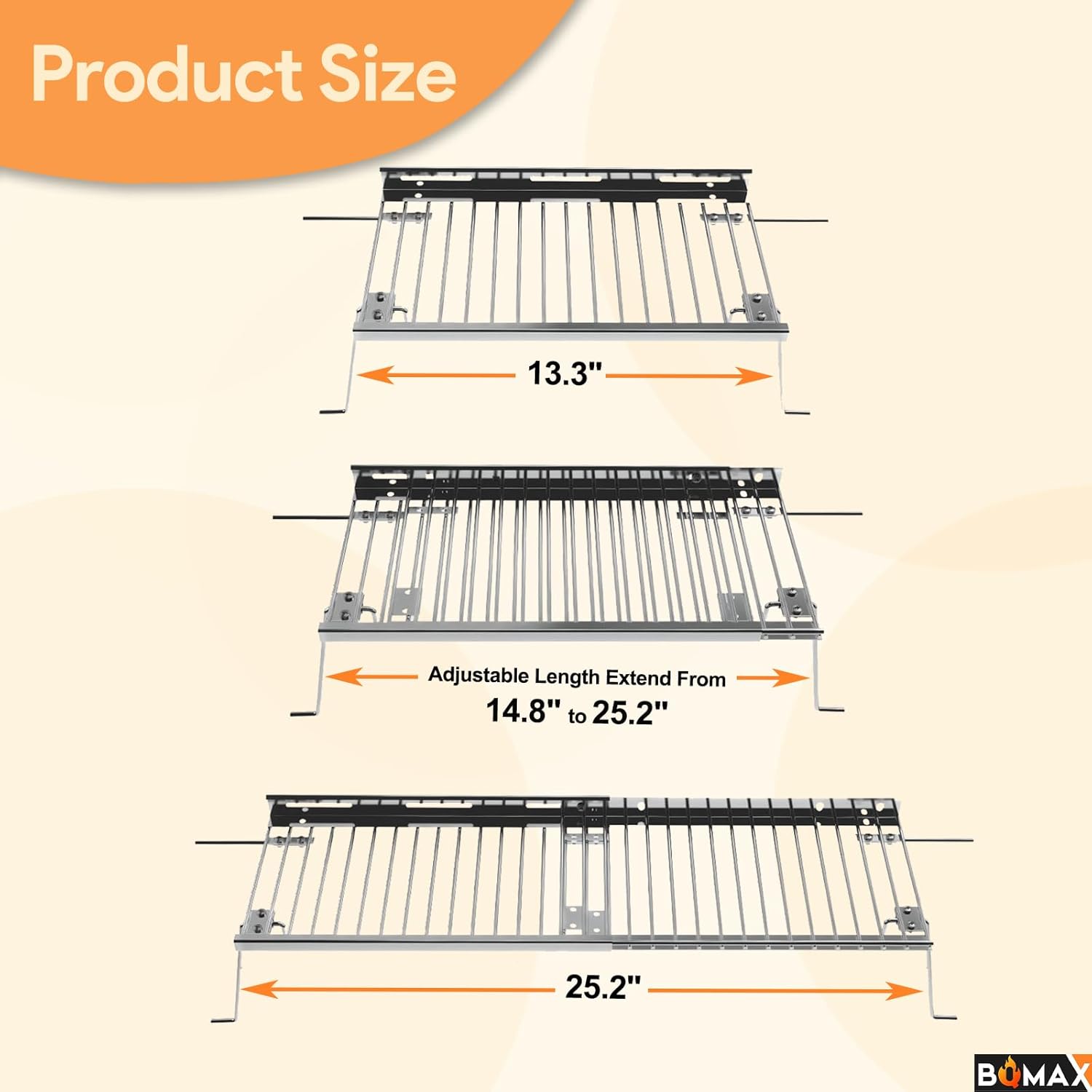 Adjustable Warming Rack for Gas Grills 13.3 to 25.2 Inches