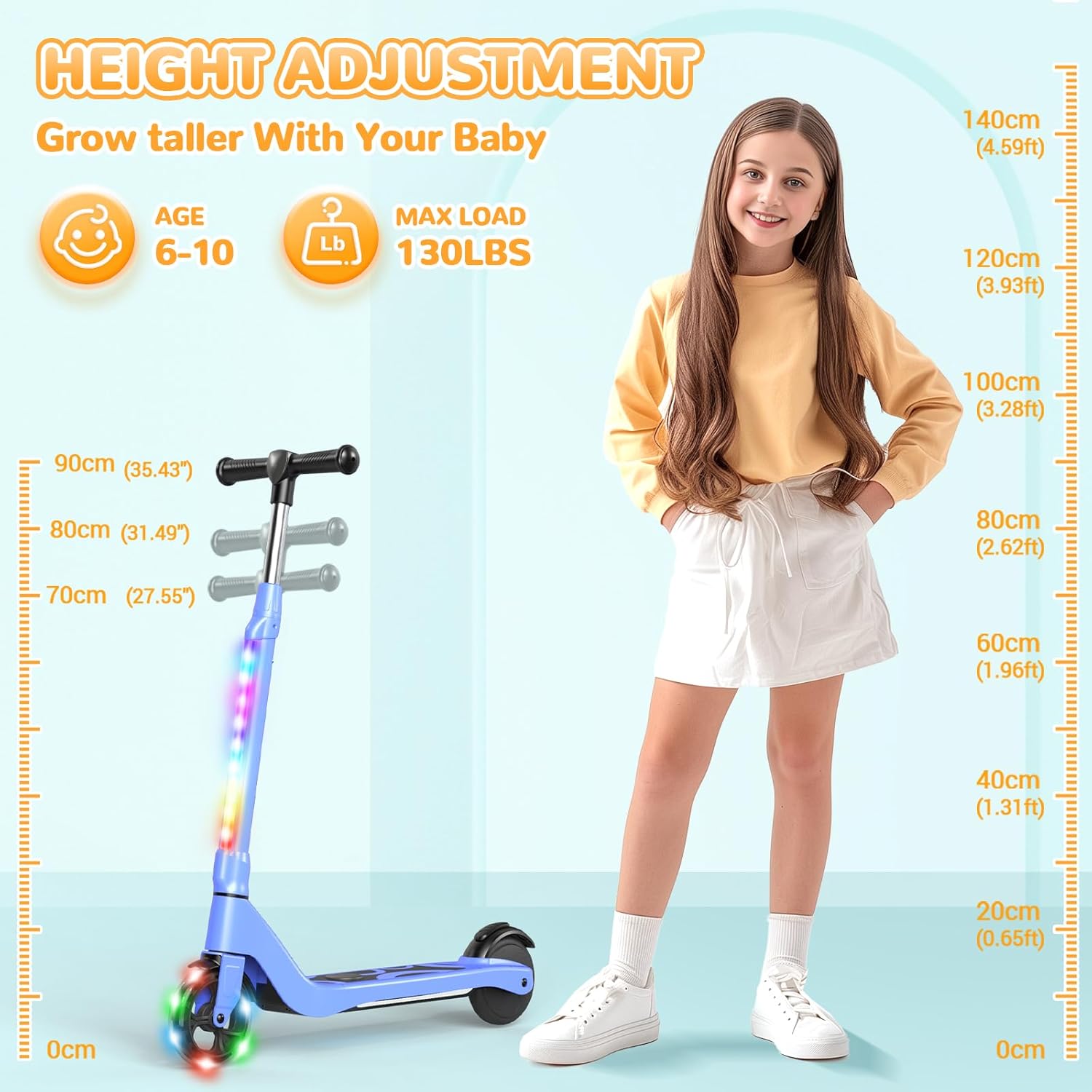 Electric Scooter for Children 5.3in LED Lights 3 Adjustable Heights Blue