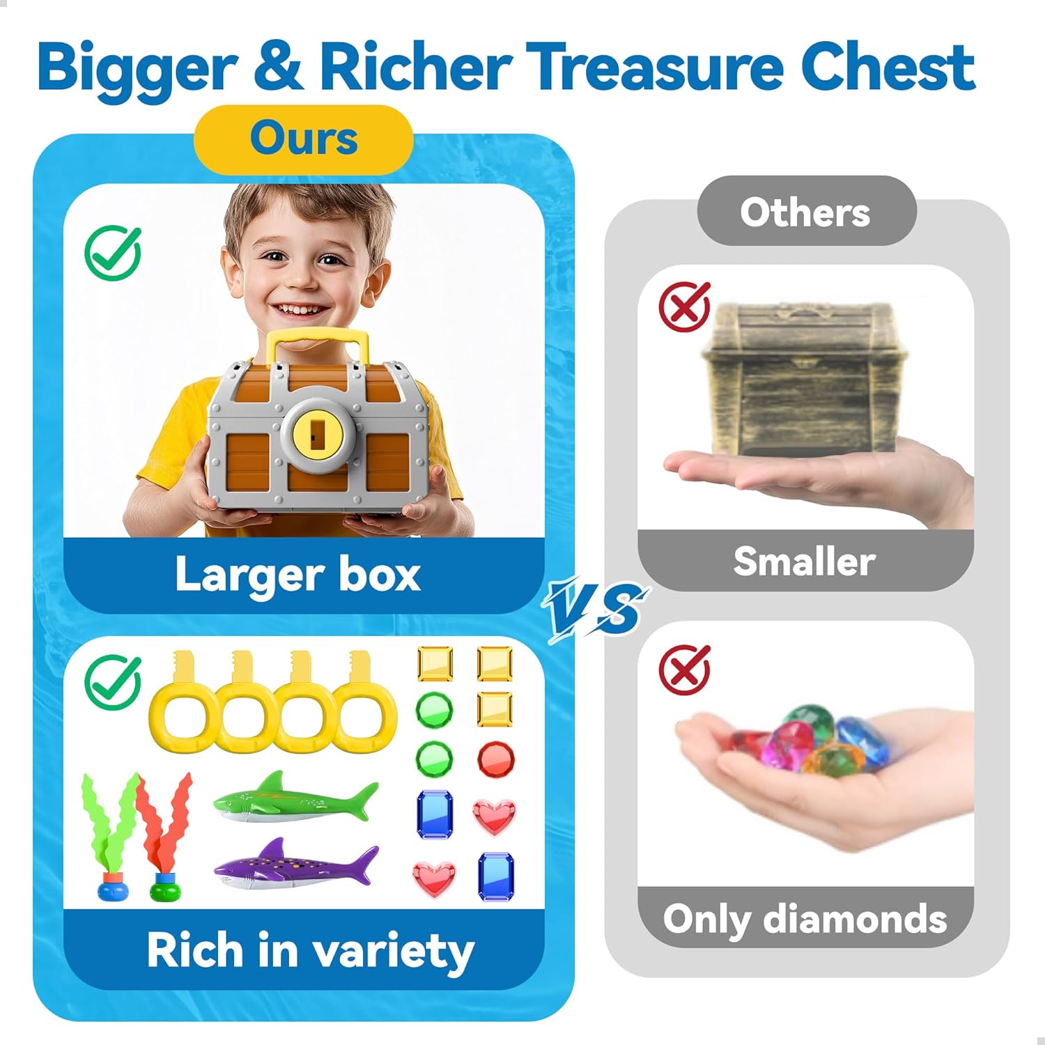 Large Treasure Chest Diving Pool Toy With Keys Gems Fish Multicolor