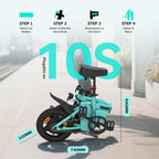 F100 Folding Electric Bike 14in 250W Motor 36V Battery Cyan