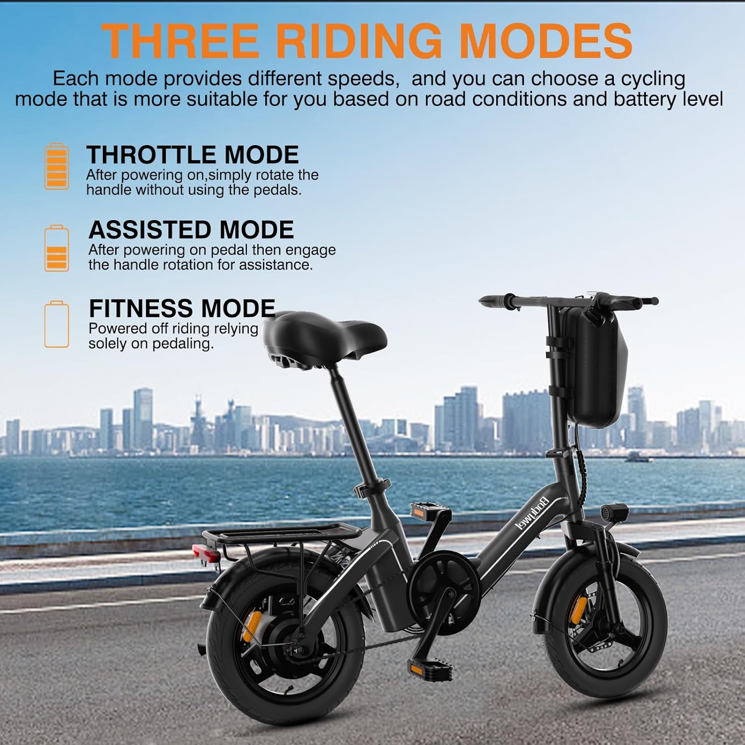 T16 PRO 14-Inch Foldable Electric Bike 400W Motor 20MPH 25-Mile Range