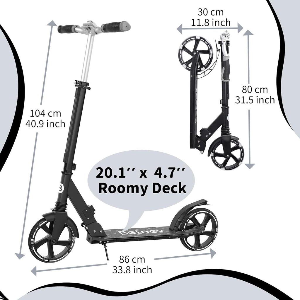 V8 Folding Kick Scooter Light-Up Deck 200mm Wheels Black