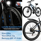E8 Adult Electric Bicycle 48V 17.5Ah Battery 29in 21-Speed