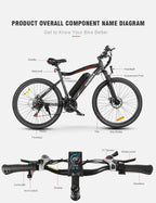 Electric Mountain Bike 26in 36V 13Ah Dual Suspension Disc Brake Black