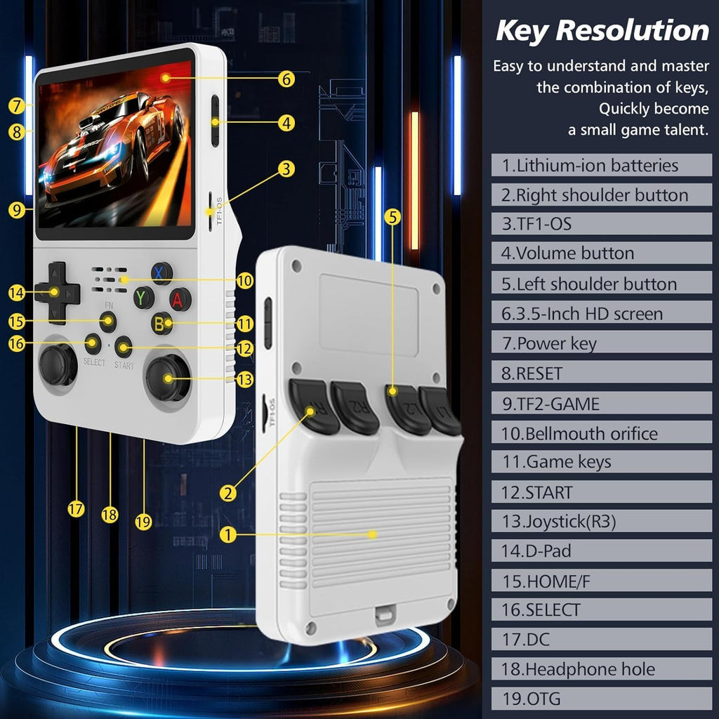 R36S Retro Gaming Console 3.5in IPS Screen Linux 64GB White