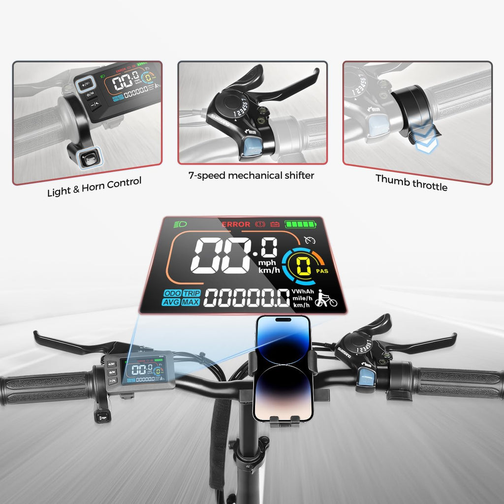 Foldable Electric Bike 20 Inch Fat Tire 7 Speed Dual Shock Absorber