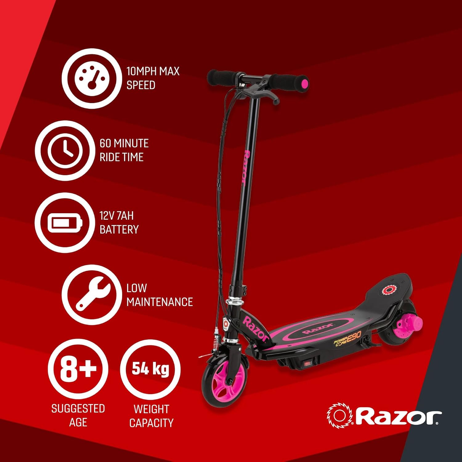 Power Core E90 Electric Scooter Hub Motor Pink