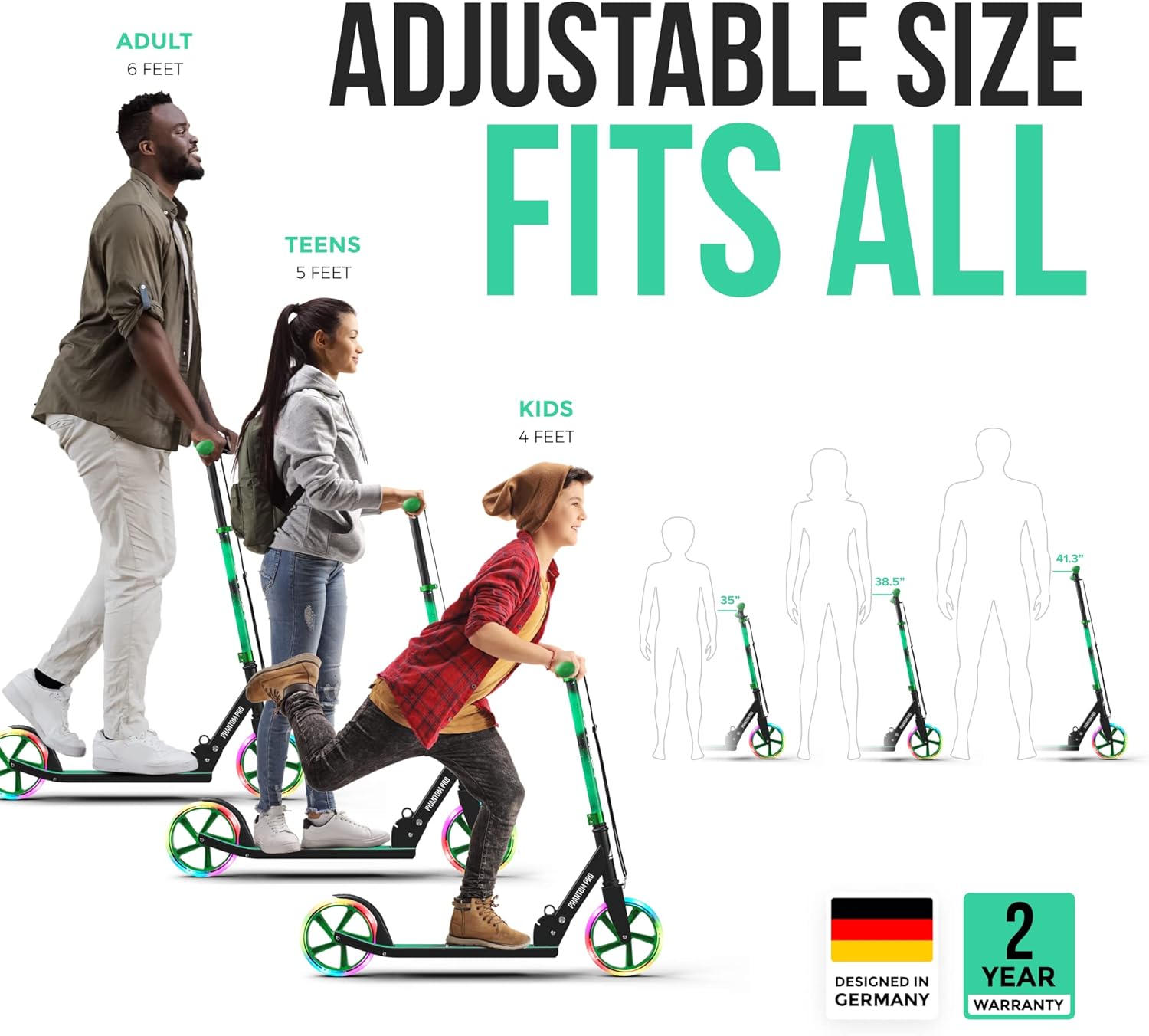 Adult Foldable Kick Scooter LED Light-Up Wheels