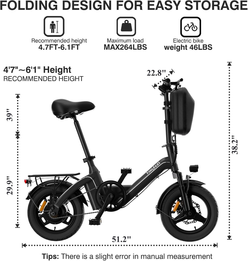 T16 PRO 14-Inch Foldable Electric Bike 400W Motor 20MPH 25-Mile Range