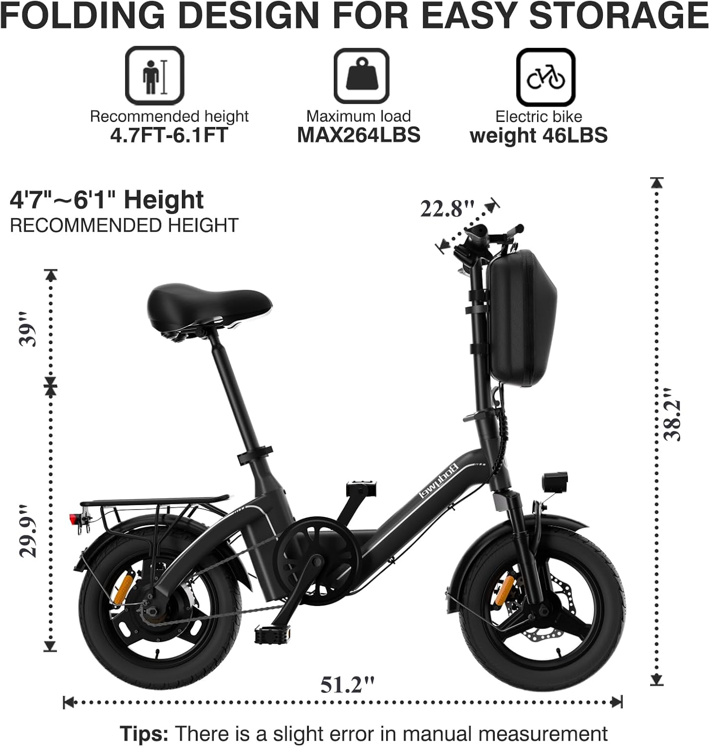 T16 PRO 14-Inch Foldable Electric Bike 400W Motor 20MPH 25-Mile Range