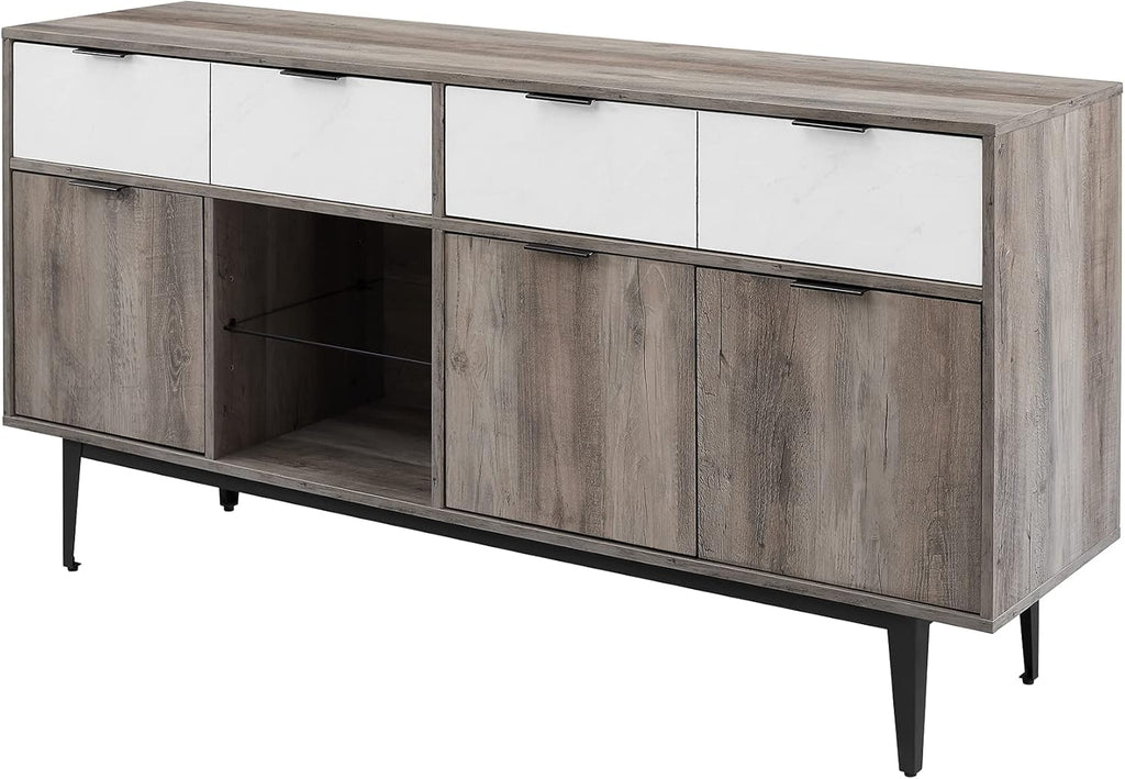 60 In Farmhouse Sideboard 2 Drawer 3 Door Grey Wash