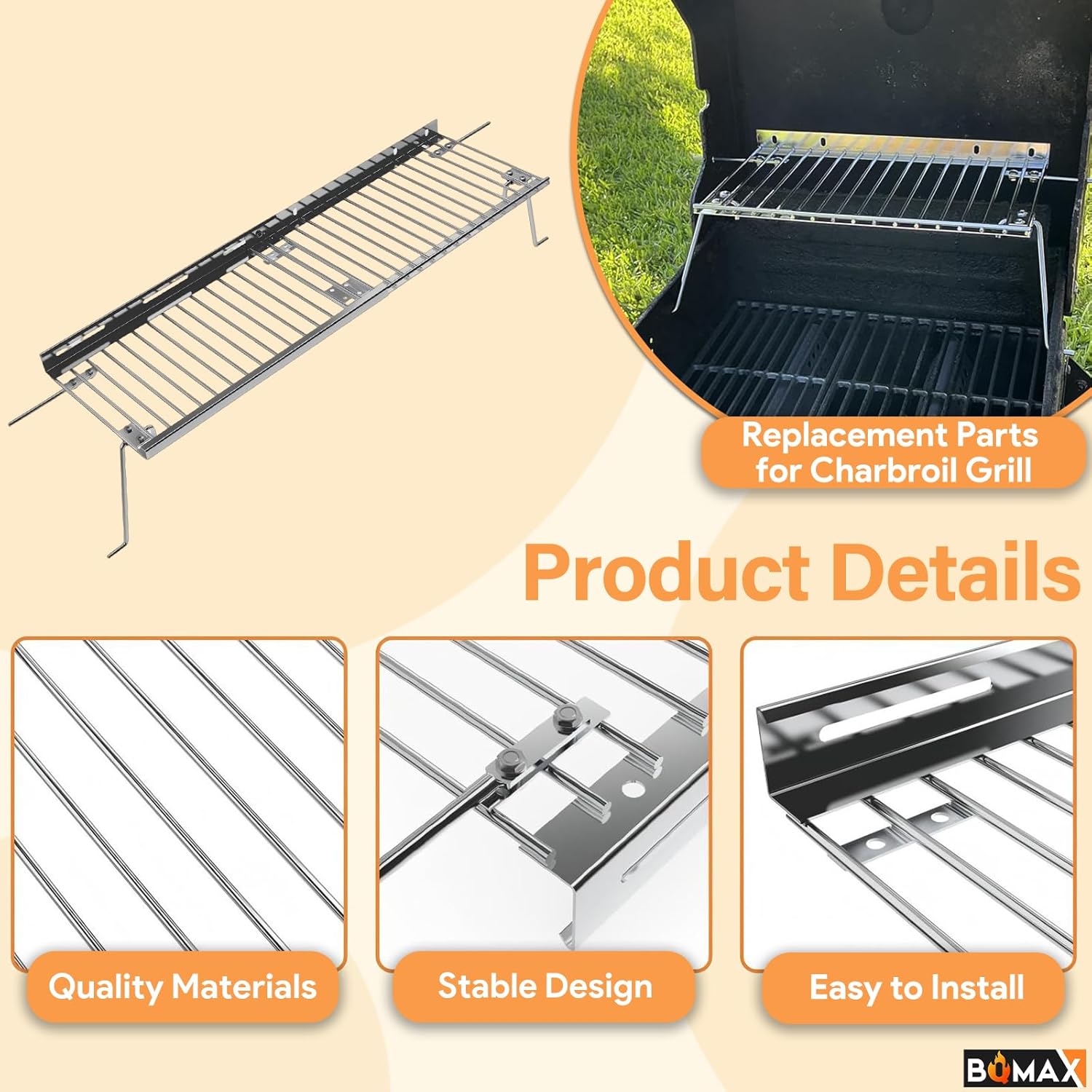 Adjustable Warming Rack for Gas Grills 13.3 to 25.2 Inches