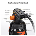 Heavy Duty Video Tripod with Fluid Head 202cm 8kg Load