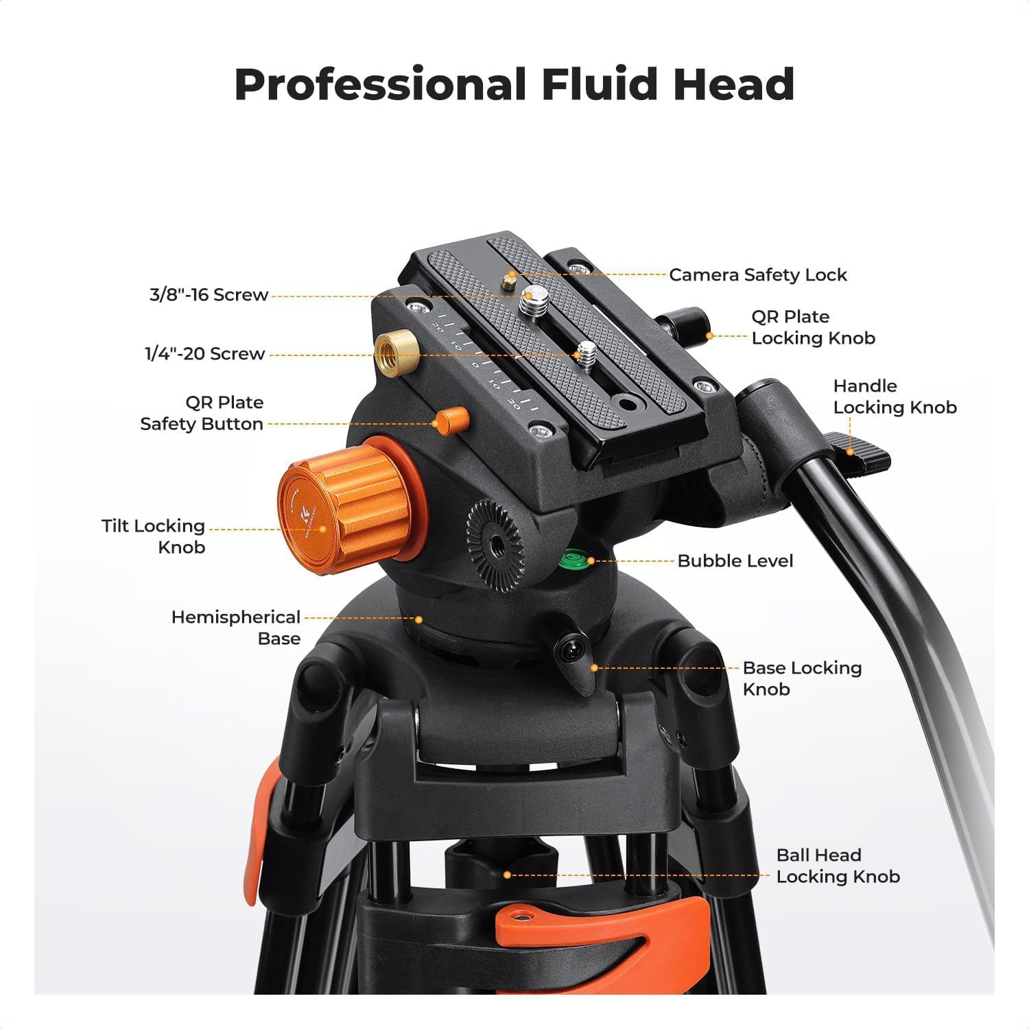 Heavy Duty Video Tripod with Fluid Head 202cm 8kg Load