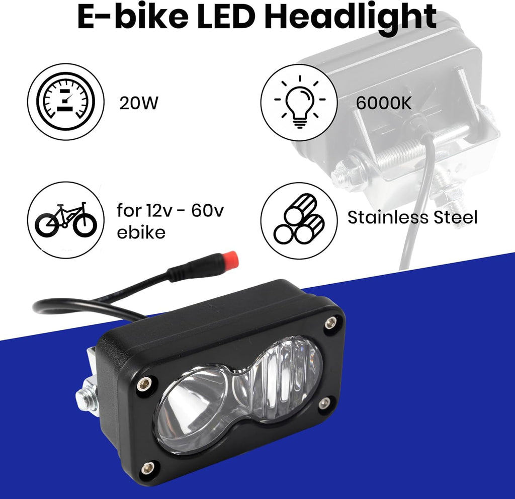 20W 6000K 2-Pin E-Bike Spot Floodlight Headlight White