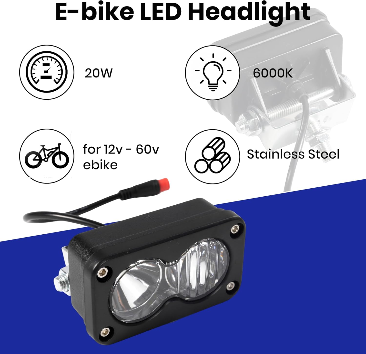20W 6000K 2-Pin E-Bike Spot Floodlight Headlight White