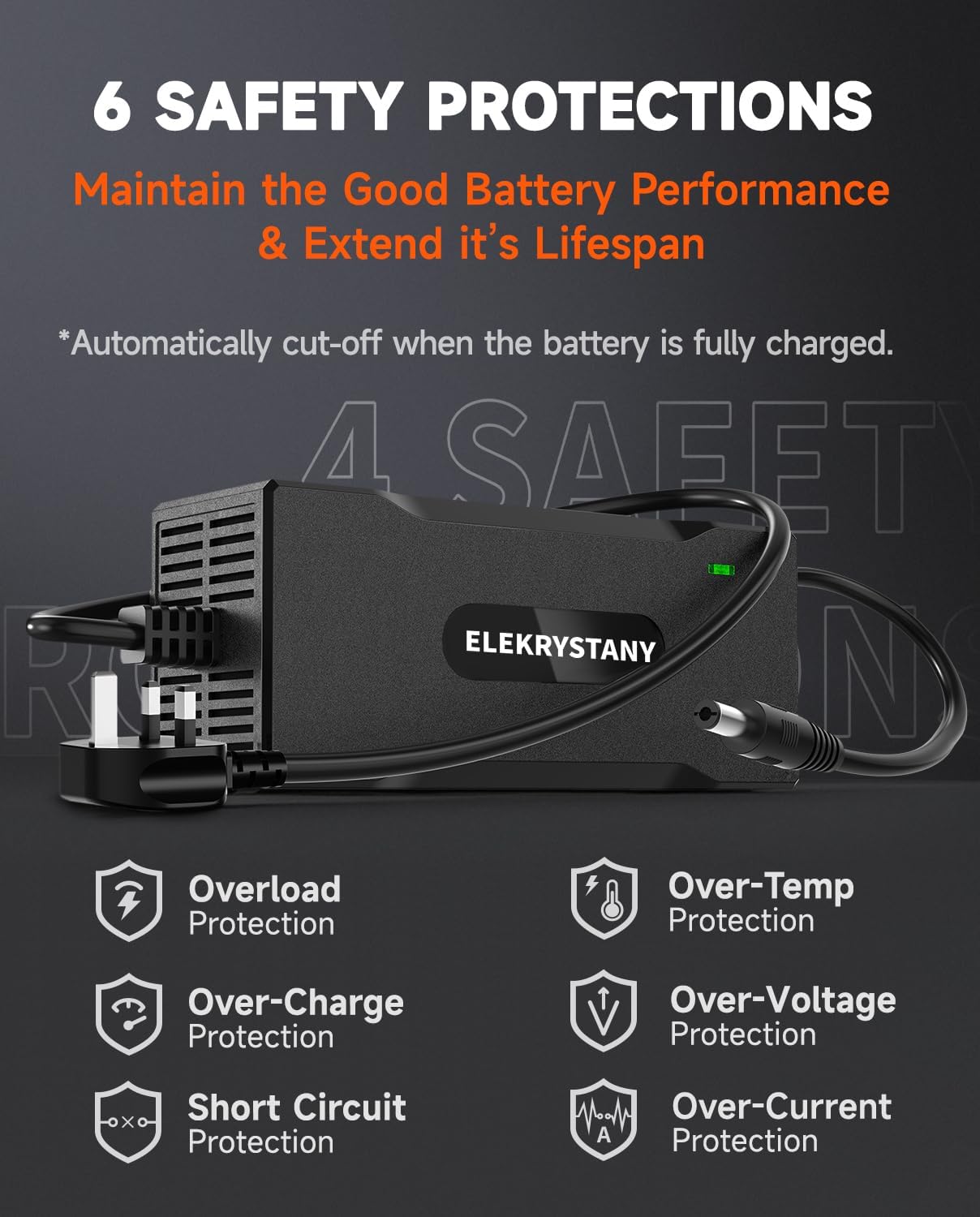 42V 2A Electric Scooter Battery Charger 36V Lithium Smart Fast Charging Black