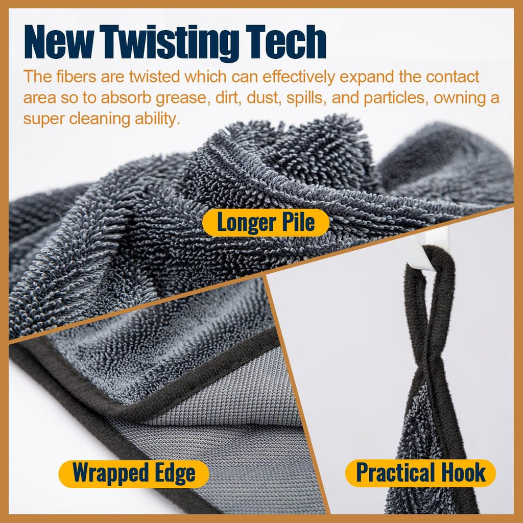Twisted Microfiber Drying Towels 24x16 Inch 2 Pack High Absorbency