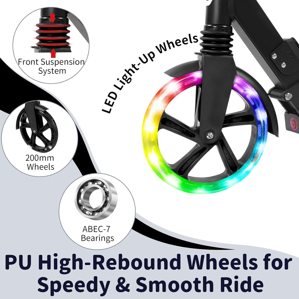 V8 Folding Kick Scooter Light-Up Deck 200mm Wheels Black