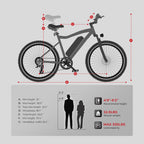 Electric Mountain Bike 24in 250W Motor 36V 13Ah Battery 7-Speed Black