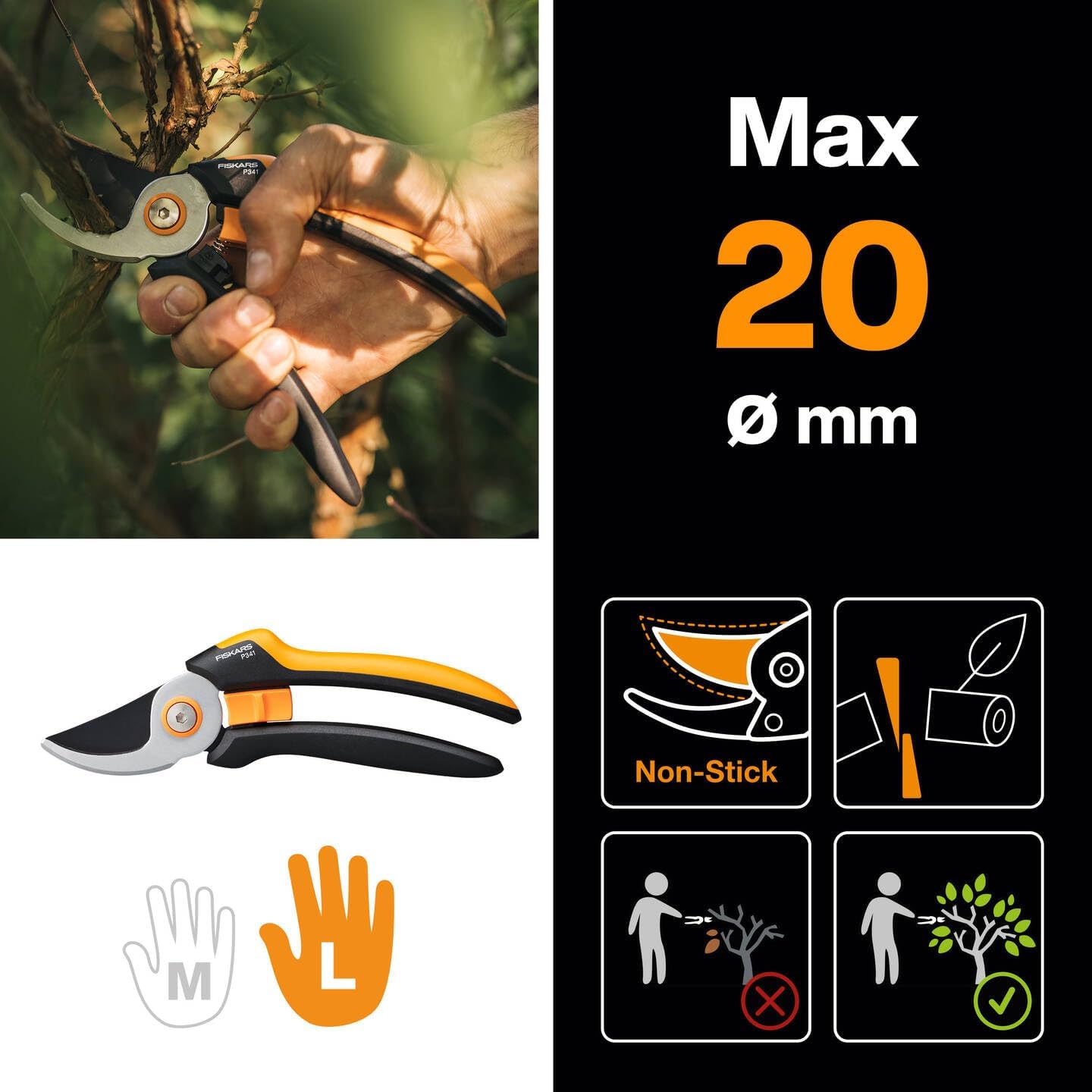 Bypass Garden Pruners Non-Stick Coated 8.1 Inch