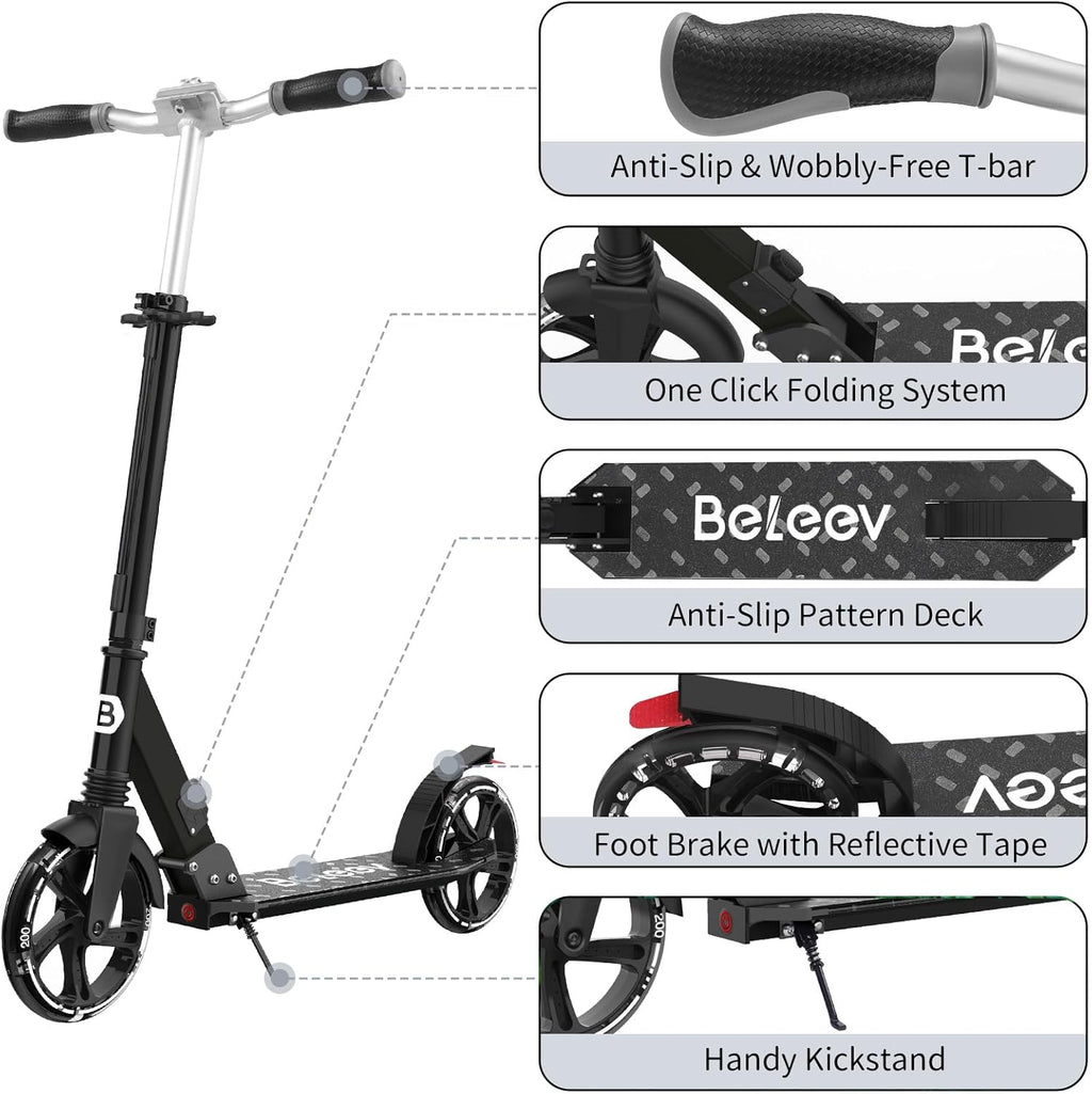 V8 Folding Kick Scooter Light-Up Deck 200mm Wheels Black