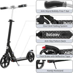 V8 Folding Kick Scooter Light-Up Deck 200mm Wheels Black